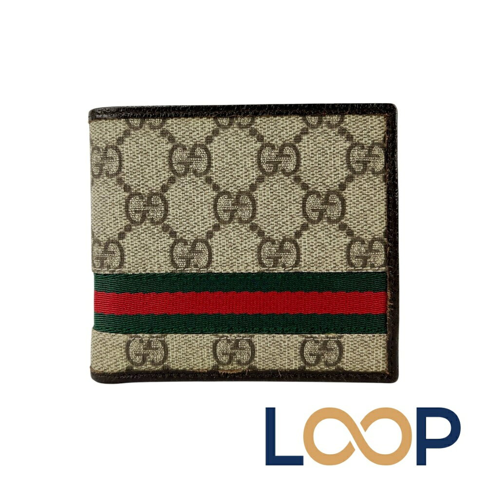 グッチ ■中古■ シェリーライン 二つ折り 財布 ウォレット GGスプリーム ブラウン 1...