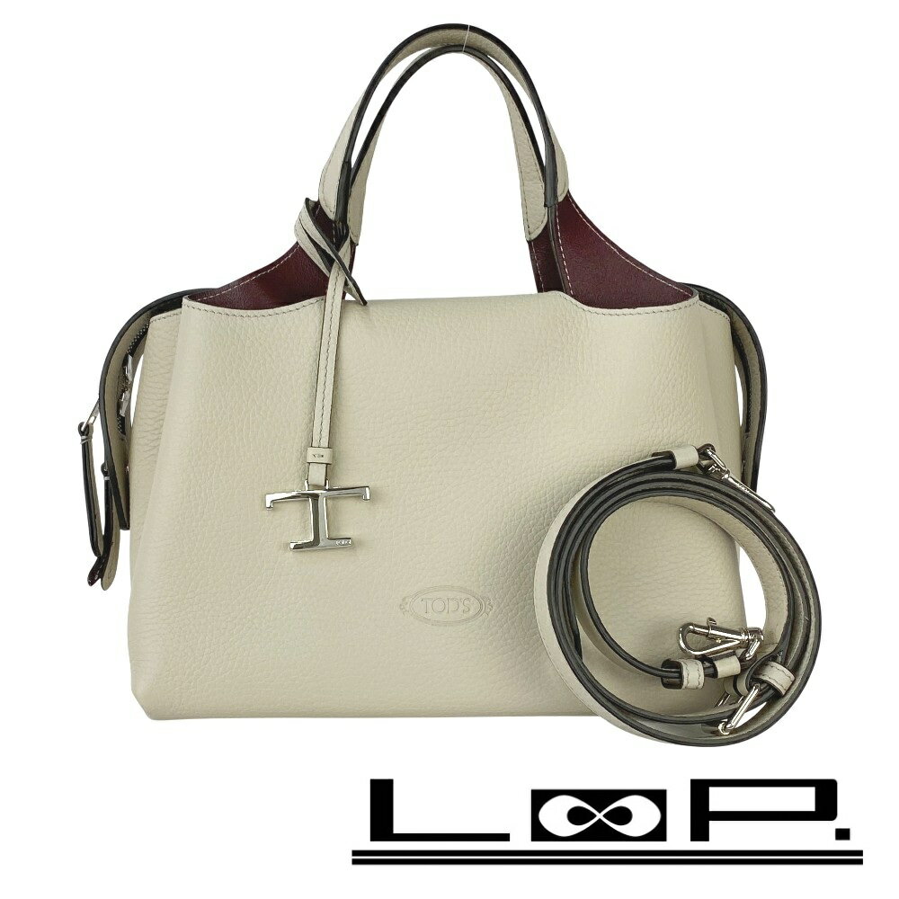 トッズ ■未使用■ Tタイムレス 2WAY ショルダー ハンド バッグ ファッション レザー ベージュ ボルドー 【536656】10 【中古】