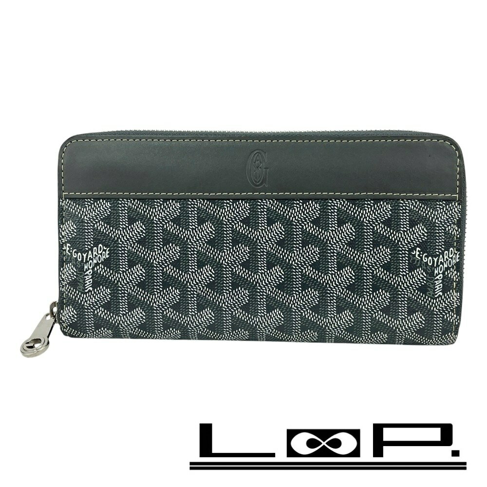 ゴヤール ■美品■ マティニョン GM 長財布 ウォレット ラウンドジップ レザー グレー 箱 【596759】8 【中古】