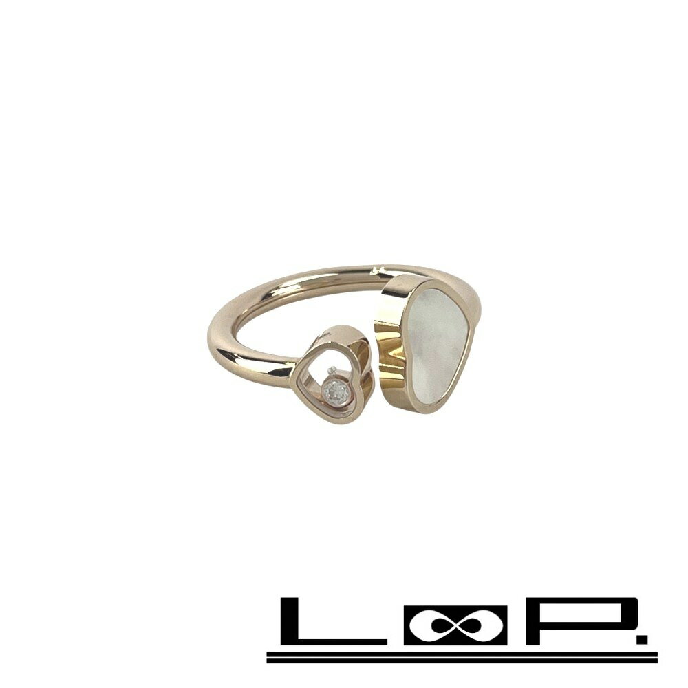 ショパール ■新同■ ハッピー ハート リング 指輪 アクセサリー 1PD ダイヤ ピンクゴールド Au750 パール 4.3g 829482 箱 【529160】10 【中古】