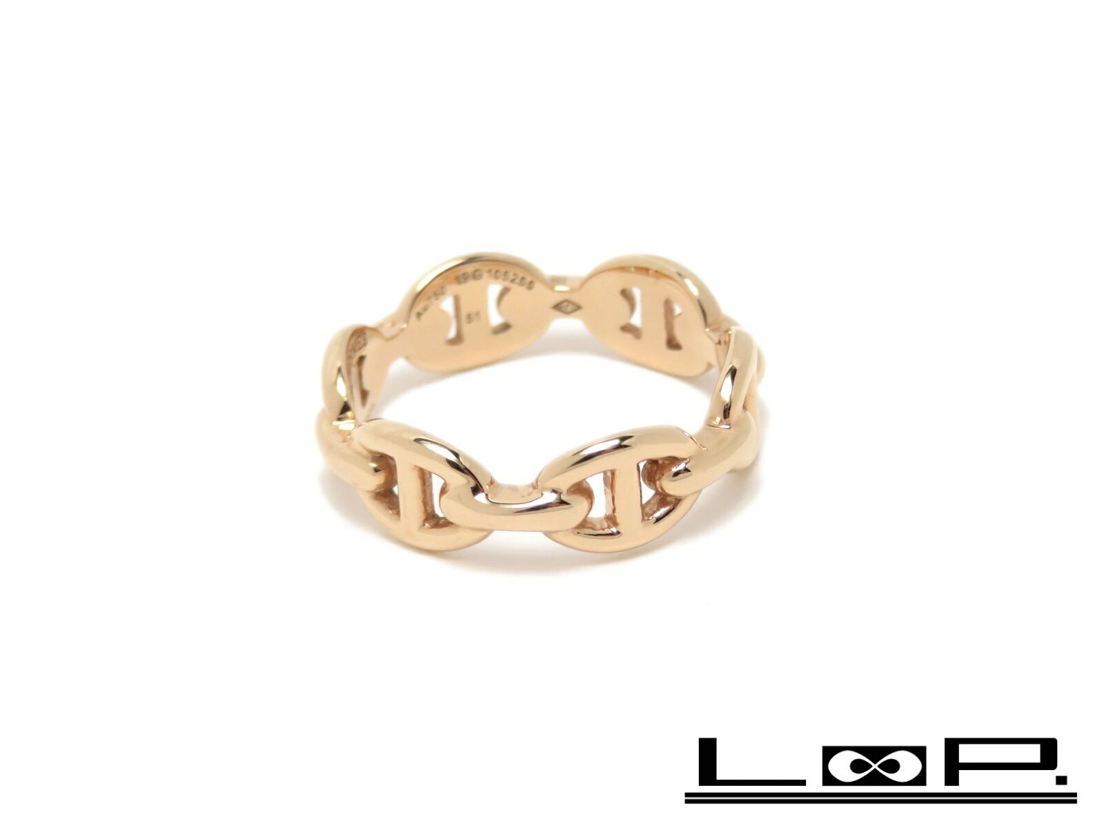 【25万 未使用】 HERMES エルメス シェーヌダンクル アンシェネ PM リング 指輪 アクセサリー ピンク ゴールド K18 PG 750 #51 【A37371】 【中古】のサムネイル