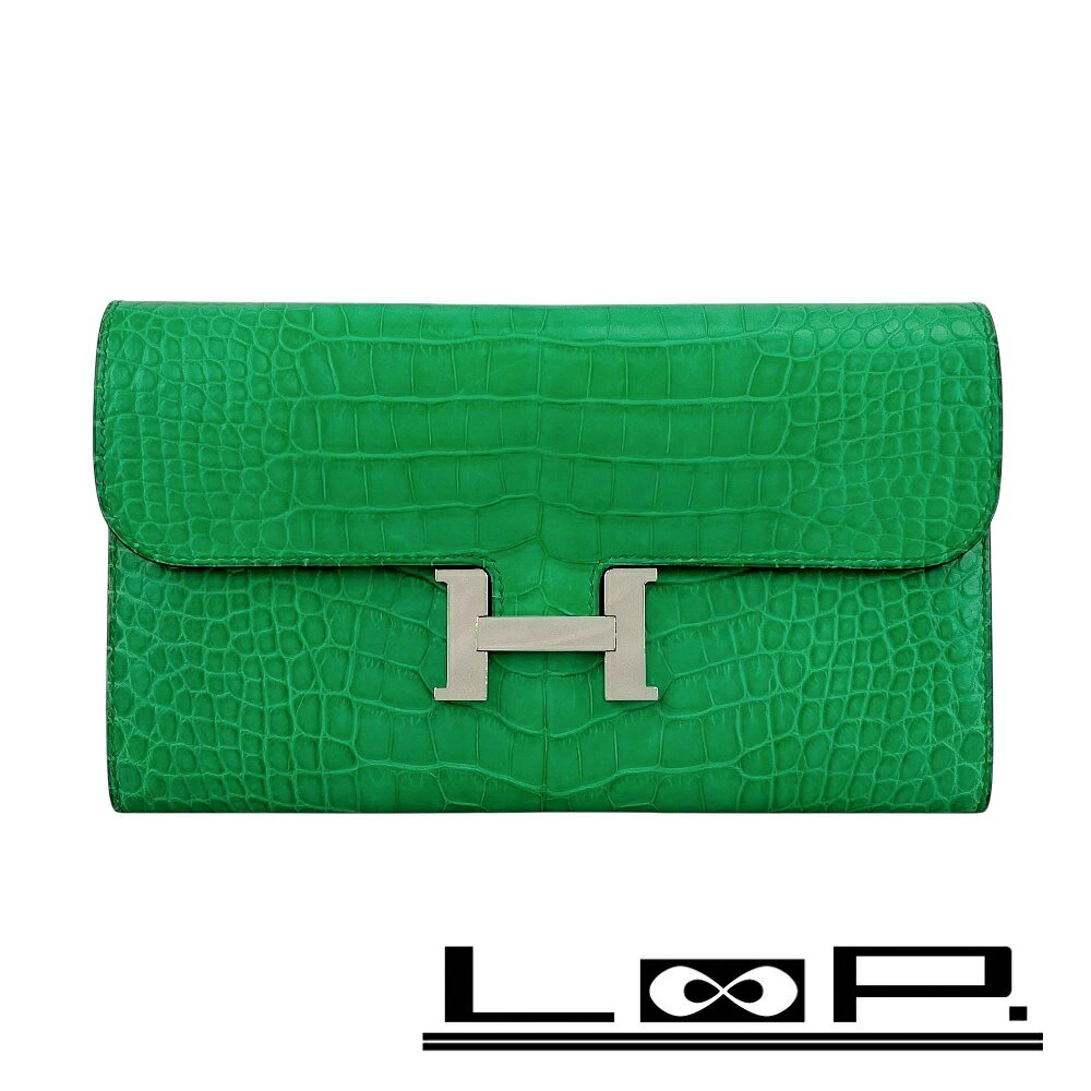 中古 エルメス HERMES ユニセックス 長財布 ミモザ アリゲーターマット