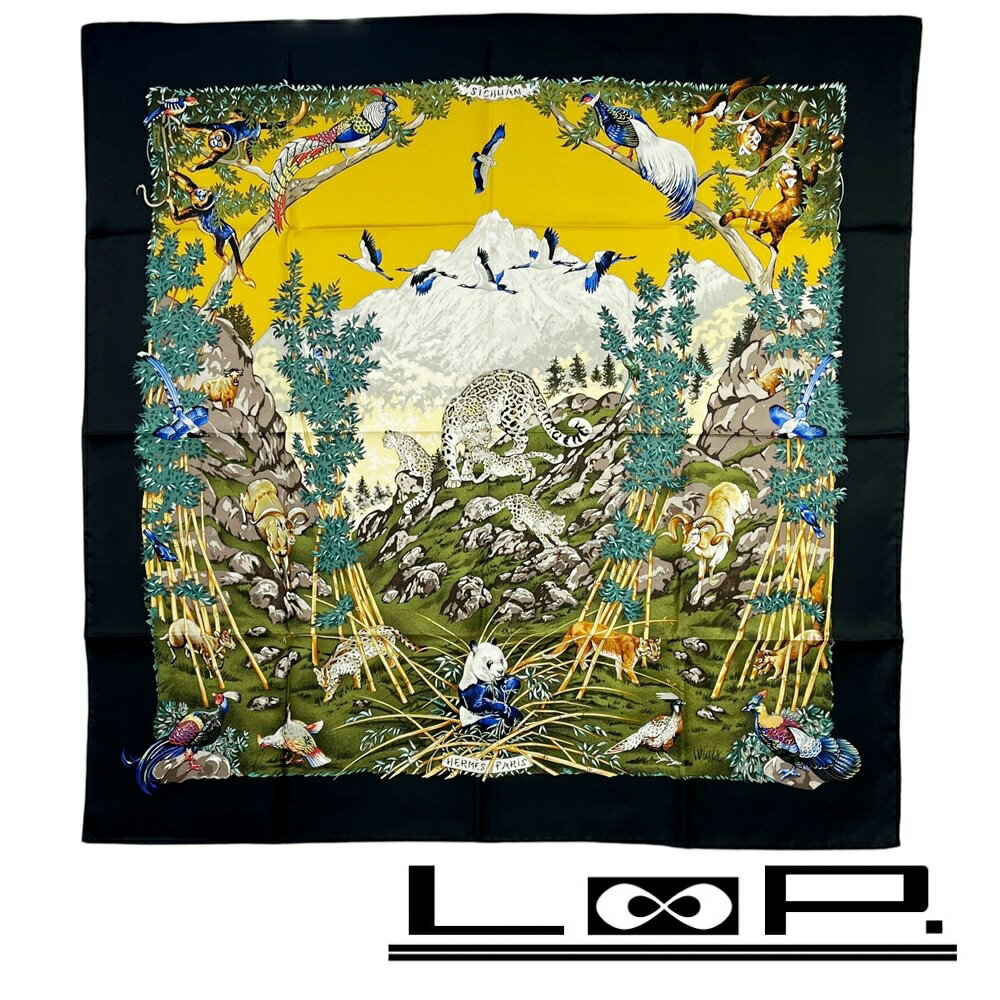 Rakuten - エルメス ■新同■ カレ 90 四川省 SICHUAN スカーフ ファッション アニマル 動物 シルク ブラック 【569562】8 【中古】