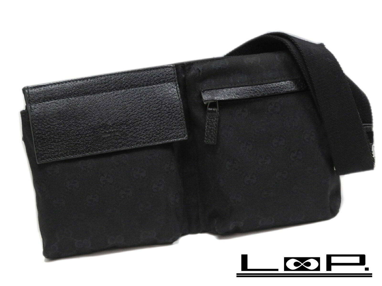 【GUCCI】 グッチ ウエスト バッグ ボディ ショルダー GG キャンバス レザー ブラック クロ 黒 28566 【A35556】 【中古】