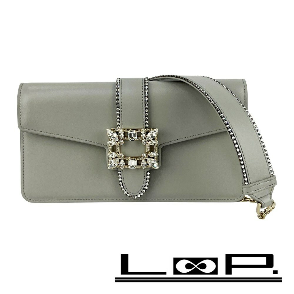 ロジェヴィヴィエ ■新同■ ストラスバッグル ショルダー クラッチ バッグ 斜め掛け チェーン レザー グレー 箱【509964】8 【中古】