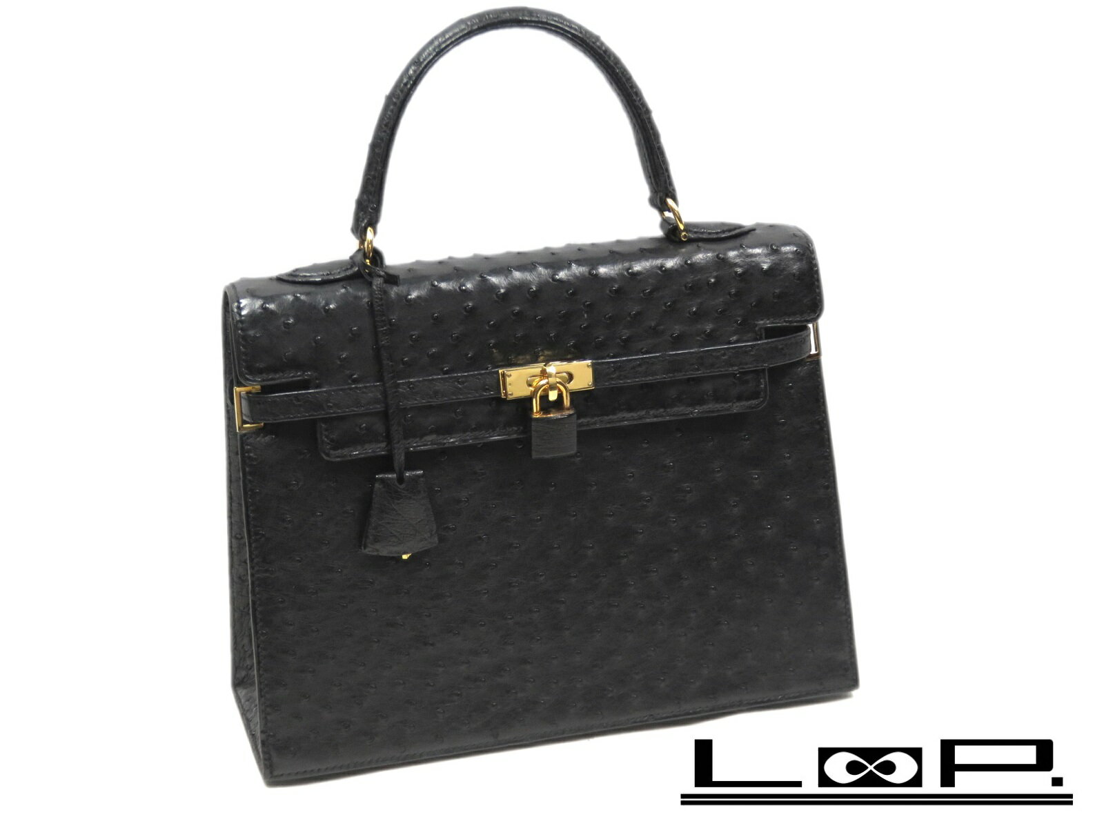 【MORABITO】 モラビト スカラ 28 ハンド ショルダー バッグ オーストリッチ ブラック 黒 ゴールド GP 【A41106】 【中古】のサムネイル