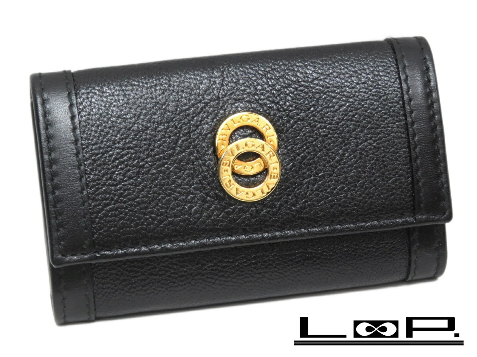 【未使用】 BVLGARI ブルガリ ロゴ キーケース レザー ブラック クロ 黒 ゴールド GP 【A41694】 【中古】