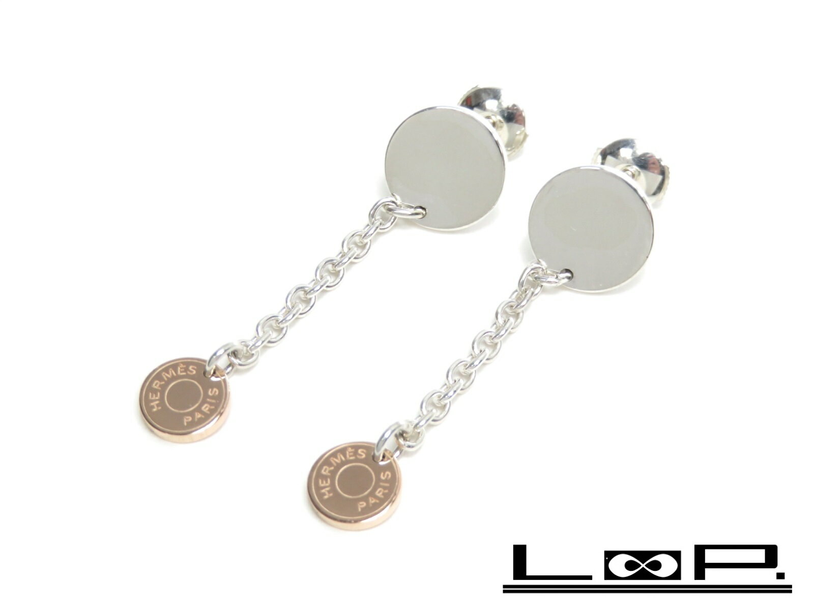 【磨き済 新同】 HERMES エルメス セリエ ピアス アクセサリー ジュエリー コンビ シルバー ピンク ゴールド SV PG 925 750 【A41653】のサムネイル