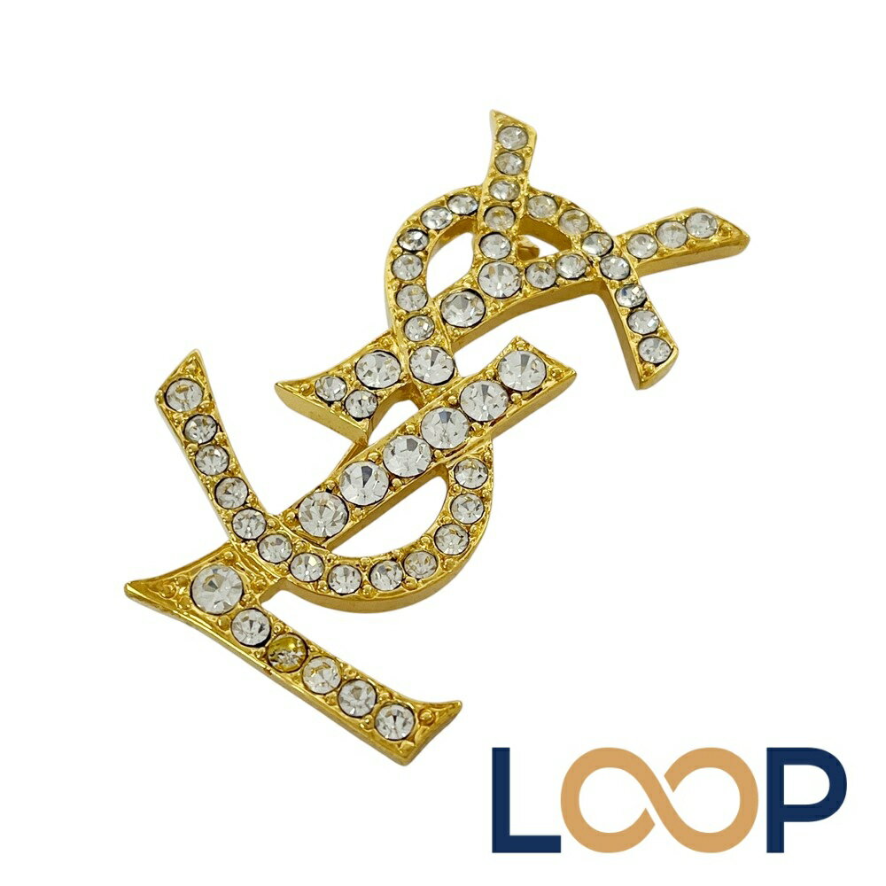 Rakuten - サンローラン ■新同■ カサンドラ ロゴ ブローチ アクセサリー ラインストーン ゴールド GP【658266】14 【中古】
