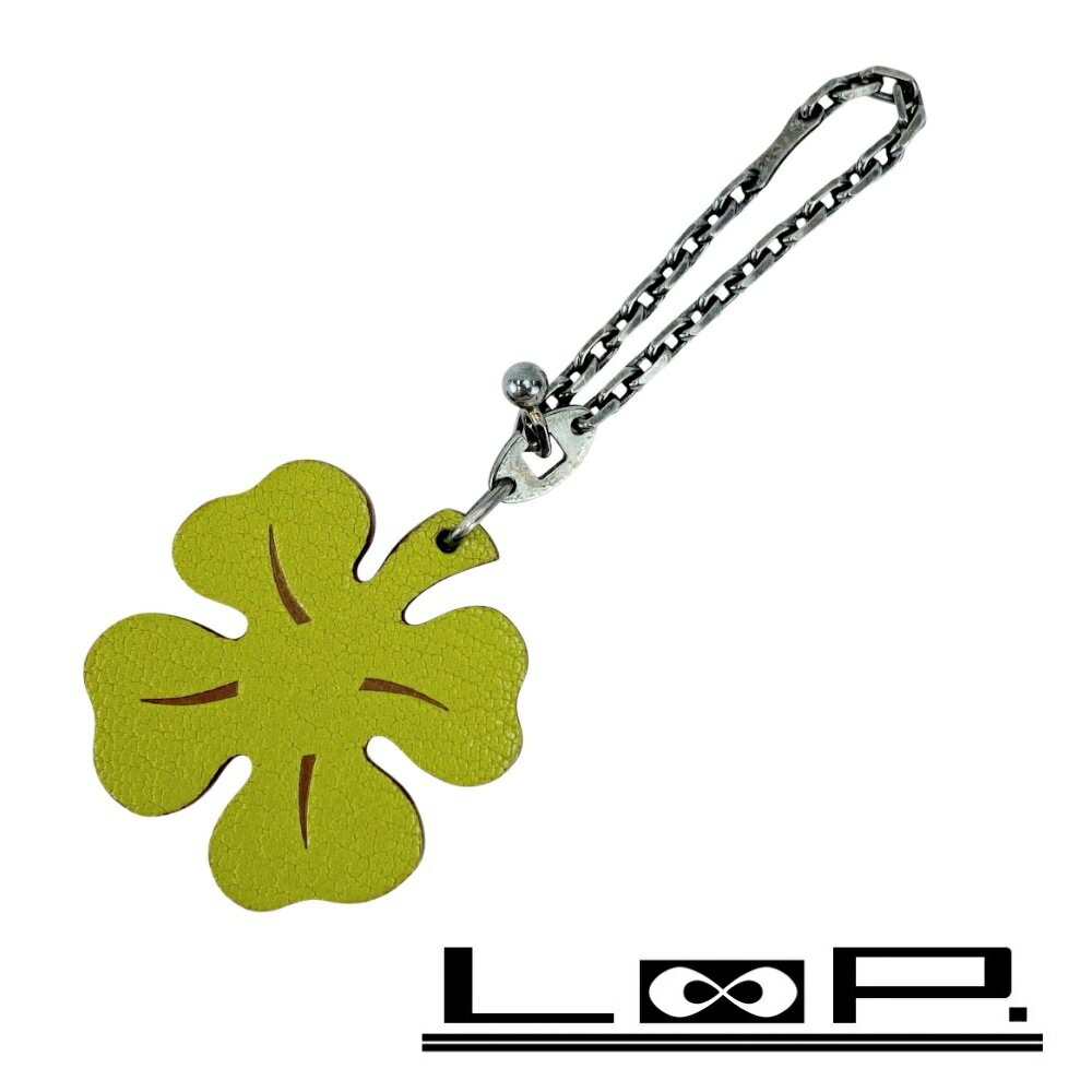■美品■　エルメス バッグ チャーム キーホルダー ラッキー4 クローバー シェーブル アニスグリーン オ..
