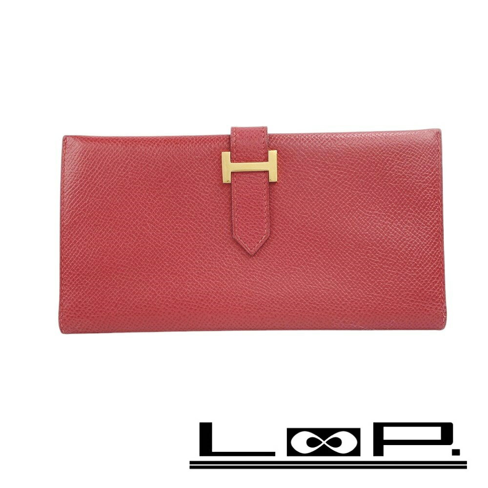SALE!!!!■美品■ エルメス ベアン クラシック 長財布 クシュベル レッド □B刻 箱 【194771】★ 【中古】