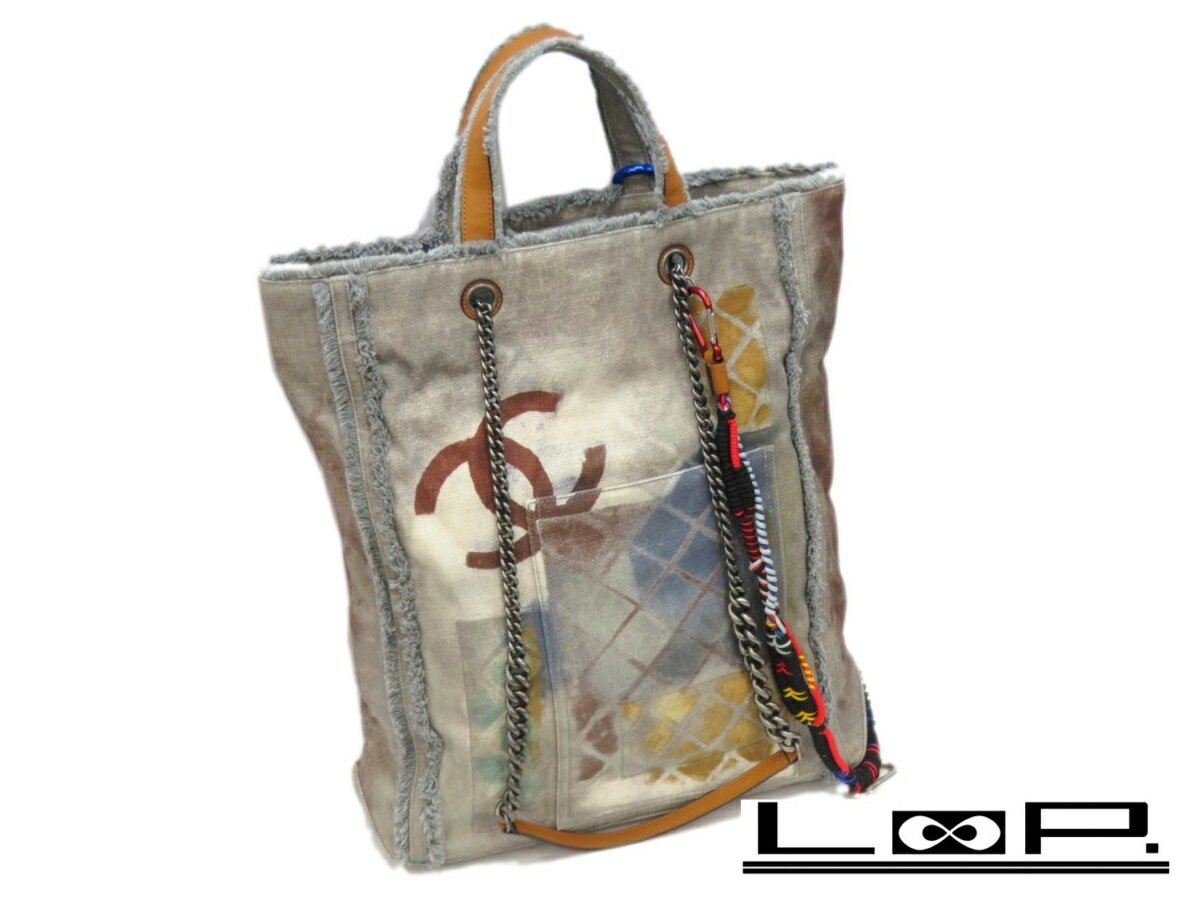 【美品】 CHANEL シャネル グラフィティ ブリコラージュ 2WAY バッグ ハンド チェーン ショルダー キャンバス グレー A92317 【A53261】 【中古】