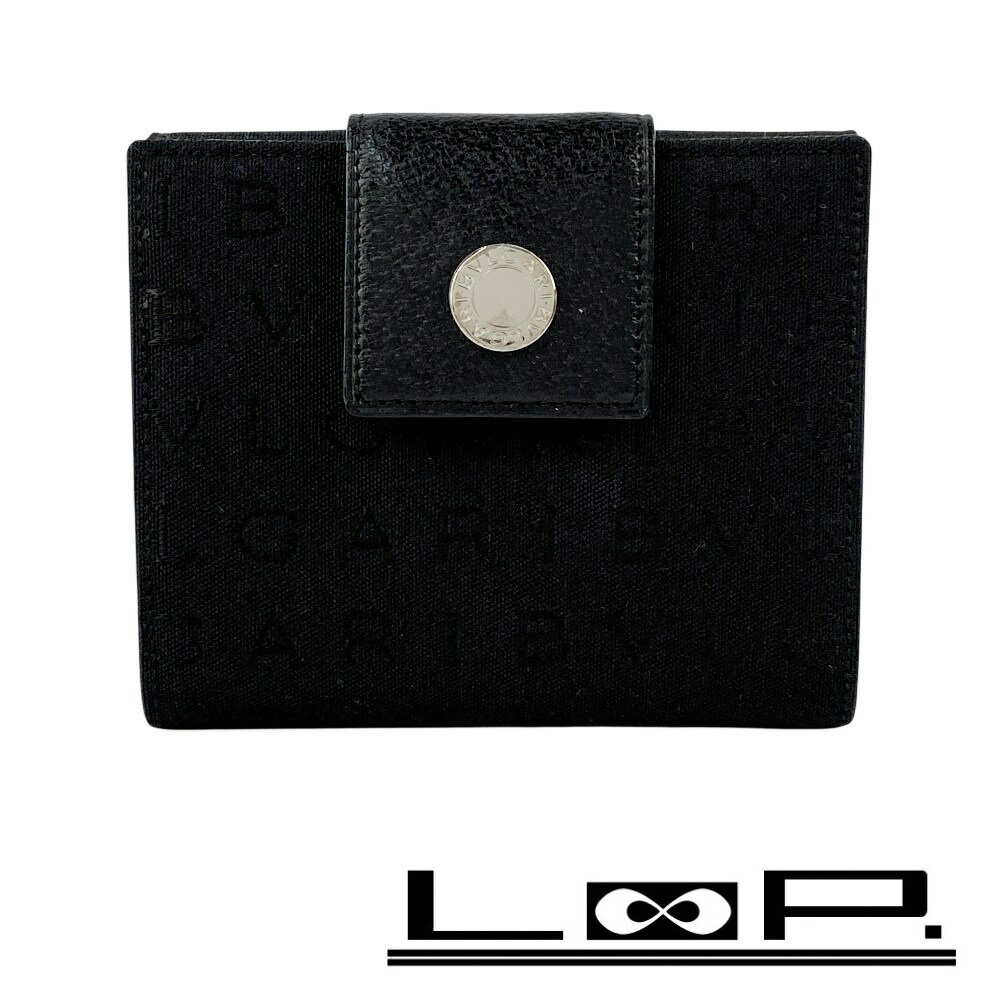 ブルガリ ■新同■ 二つ折り財布 ウォレット キャンバス ブラック レッド 箱 【606175】9 【中古】