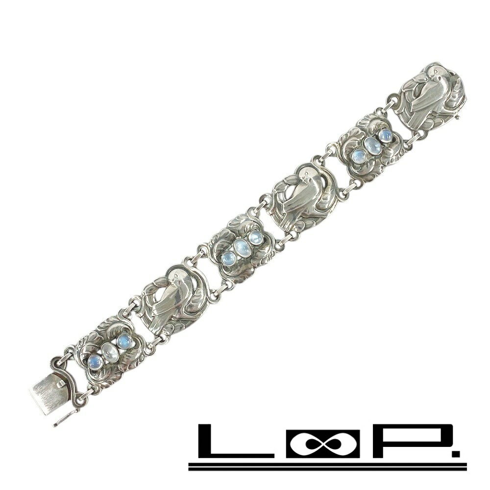 ◆SALE◆　■美品■　ジョージジェンセン ブレスレット アクセサリー ムーンストーン 鳥 シルバー SV925 #14 37.3g 【266683】◇ 【中古】