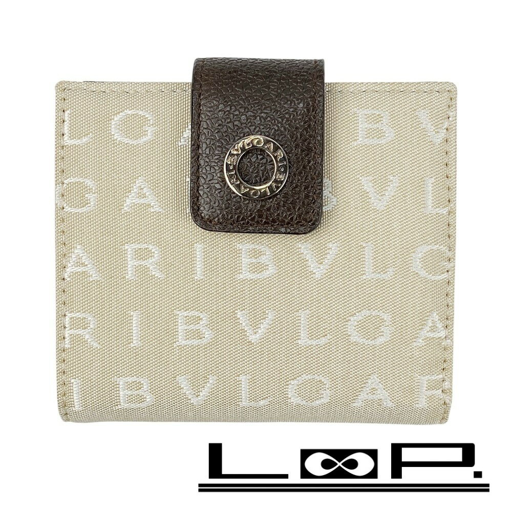 ブルガリ ■新同■ ロゴマニア 二つ折り財布 ウォレット キャンバス ベージュ 箱 【541384】 ...