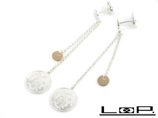 ◆SALE◆　■新同■磨き済■　エルメス エクスリブリス PM ピアス コンビ SV K18 PG  ...