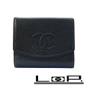 ■美品■ シャネル Wホック 二つ折り 財布 キャビアスキン レザー ブラック 箱 【381386】2 【中古】