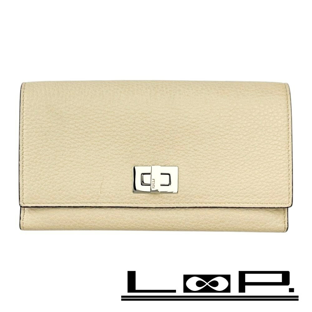 FENDI 8M0308 ピーカブ 長財布 レザー グレージュ べっ甲柄 ウォレット 2つ折り グレー ベージュ フェンディ FFダイヤモンド 二つ折り長財布 レザー グレーベージュ グレーブラウン