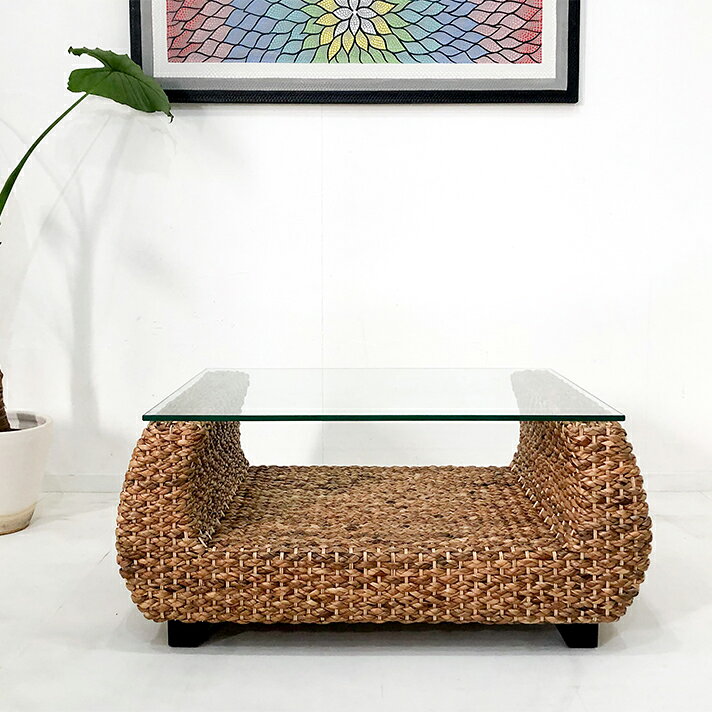 ウォーターヒヤシンス ローテーブル アジアン家具 W90cm アジアンリゾート 高級 マホガニー 無垢材 ウォーターヒヤシンス おしゃれ モダン バリ 雑貨 インテリア [MITRA ミトラ] 【LHLT-08】 センターテーブル [2]