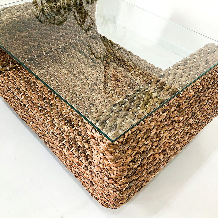 ウォーターヒヤシンス ローテーブル アジアン家具 W90cm アジアンリゾート 高級 マホガニー 無垢材 ウォーターヒヤシンス おしゃれ モダン バリ 雑貨 インテリア [MITRA ミトラ] 【LHLT-08】 センターテーブル [3]