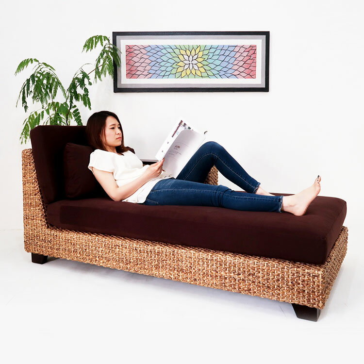 【最大1万円クーポン解禁！】【受注生産品】 ウォーターヒヤシンス デイベットソファー コンビネーションソファー 右アームタイプ アジアン家具 マホガニー バリ家具 リゾート おしゃれ ウェービングベルト 5層ウレタンクッション 高品質 安心1年保証 [ ミトラ