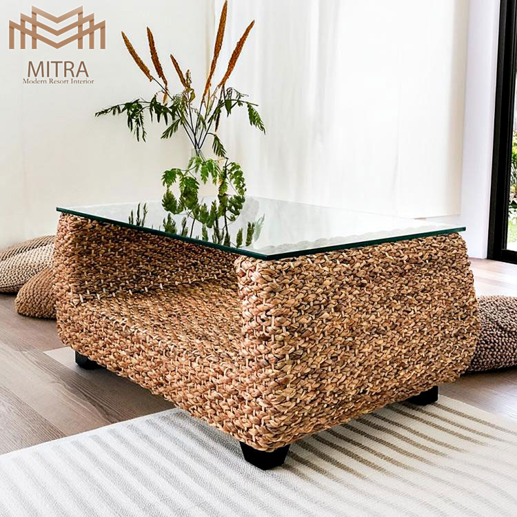 ウォーターヒヤシンス ローテーブル アジアン家具 W90cm アジアンリゾート 高級 マホガニー 無垢材 ウ..