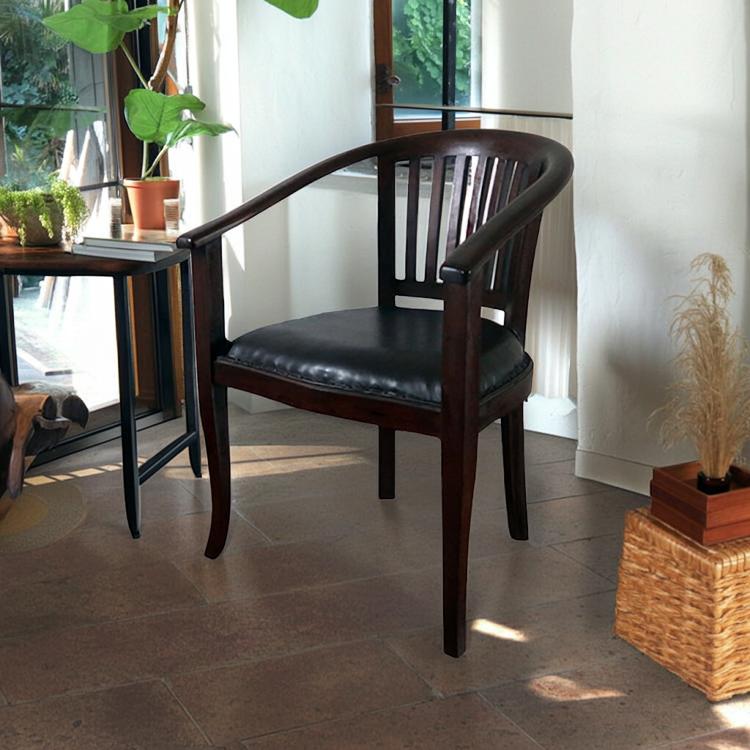 ヨーロピアン 椅子 スツール レザー 革 本革 チェア チーク 椅子 猫脚 いす 木製 アンティーク アンティーク調 アンティーク風 アームチェア 玄関 リビング ピアノ椅子 オシャレ おしゃれ レトロ アジアン家具 チーク材 【OB-003】