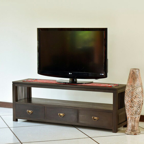 楽天アジアンインテリア　ループ高級 アジアン家具 アジアン テレビボード アジアン 横幅 150cm3ドロアー ブラウン 収納 テレビ台 バリ家具 天然木 チーク材 ローボード TVラック モダン ロータイプ 木製 組み立て不要 おしゃれ 完成品 AS-069 セミオーダー対応 収納家具 [アラムサリ]