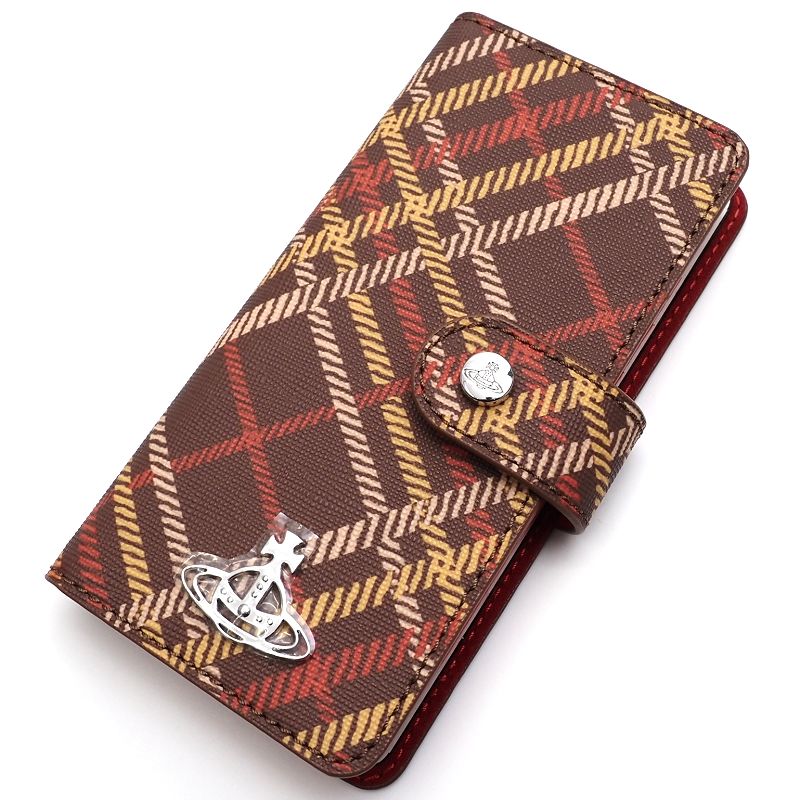 新品 Vivienne Westwood イタリア製 レザースマホケース iPhone X / XS 対応 ブラウン/タータンチェック 209703 IPCA65 スマートフォン 手帳タイプ カード収納有 ヴィヴィアンウエストウッド メンズ レディース 5CH/K04323/HOVE20/SYM/HM