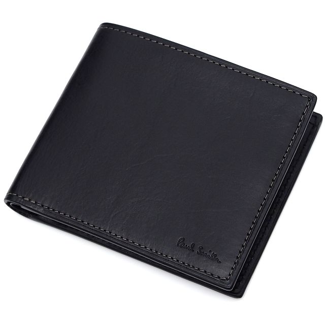 【新品】ポールスミス 二つ折り財布 ベジタン ストライプ レザー サイフ　黒 ベジタンストライプトリム 2つ折り財布（キャメル） ｜ポール・スミス