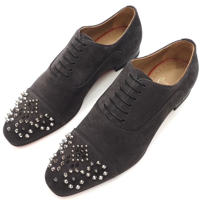 クリスチャン ルブタン プレゼント メンズ 新品 Christian Louboutin スタッズ スエードレザーシューズ 【サイズ：40.5】 グレー SAVILGREG FLAT クリスチャンルブタン メンズ 5L/L03164/HUG02/SYM/HM