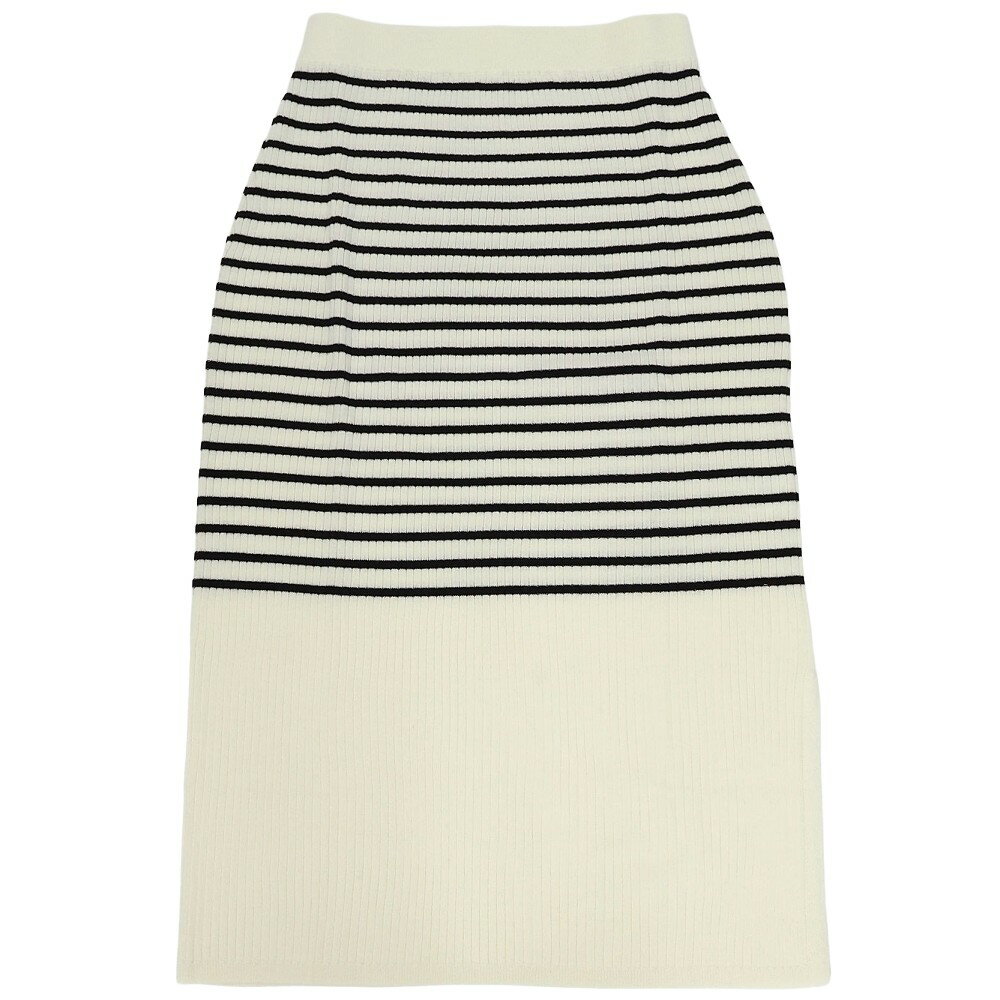樂天商城 - 新品 three dots Wool outfit rib narrow skirt ニットスカート 【サイズ：M】 オフホワイト/ブラック 定価30800円 スリードッツ レディース 5F9/A07285/LAN26/HM/RR/SYM