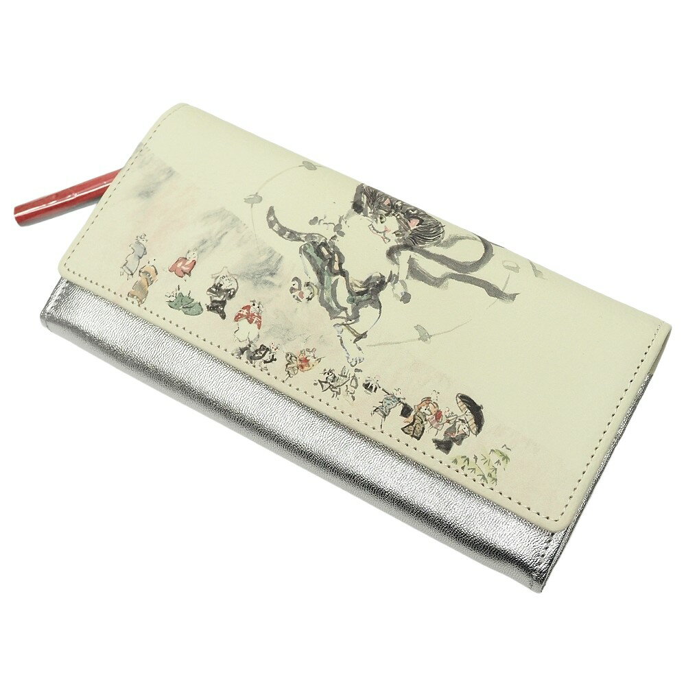 新品 和 Manhattaner's 恐ろしや、フェデリコ雷神 レザーウォレット 長財布 アイボリー/シルバー 猫 マンハッタナーズ レディース 5CH/L0679S/KEC13/LP/RR/