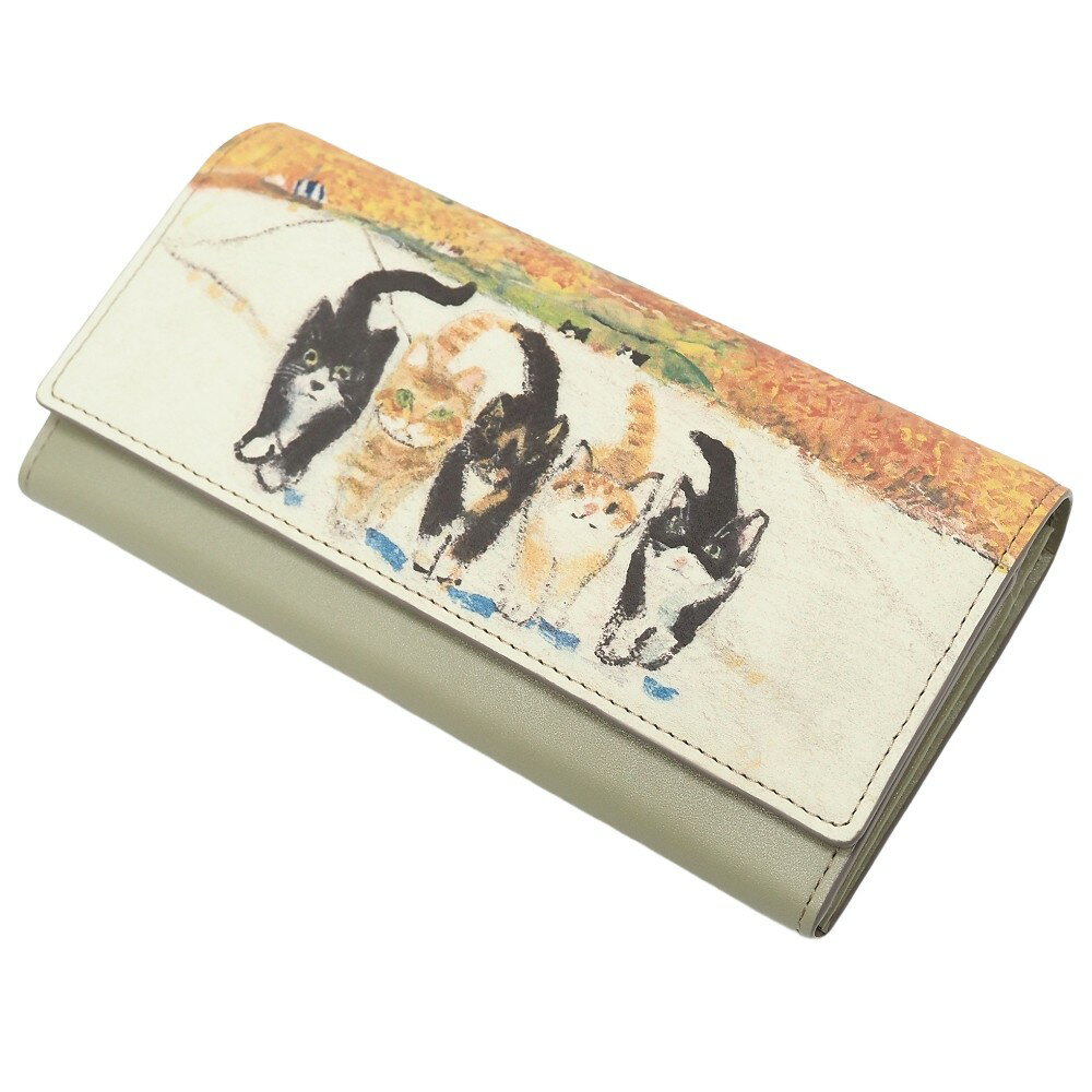 新品 Manhattaner's アンパイアロックを闊歩する レザーウォレット 長財布 ライトベージュ 猫 マンハッタナーズ レディース 5CH/L0676S/KEC15/LP/RR/