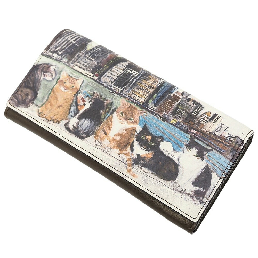 未使用品 Manhattaner's ブルックリン・ハイツからの眺め レザーウォレット 長財布 ブロンズ 猫 マンハッタナーズ レディース 5CH/L0678S/KEC16/LP/RR/