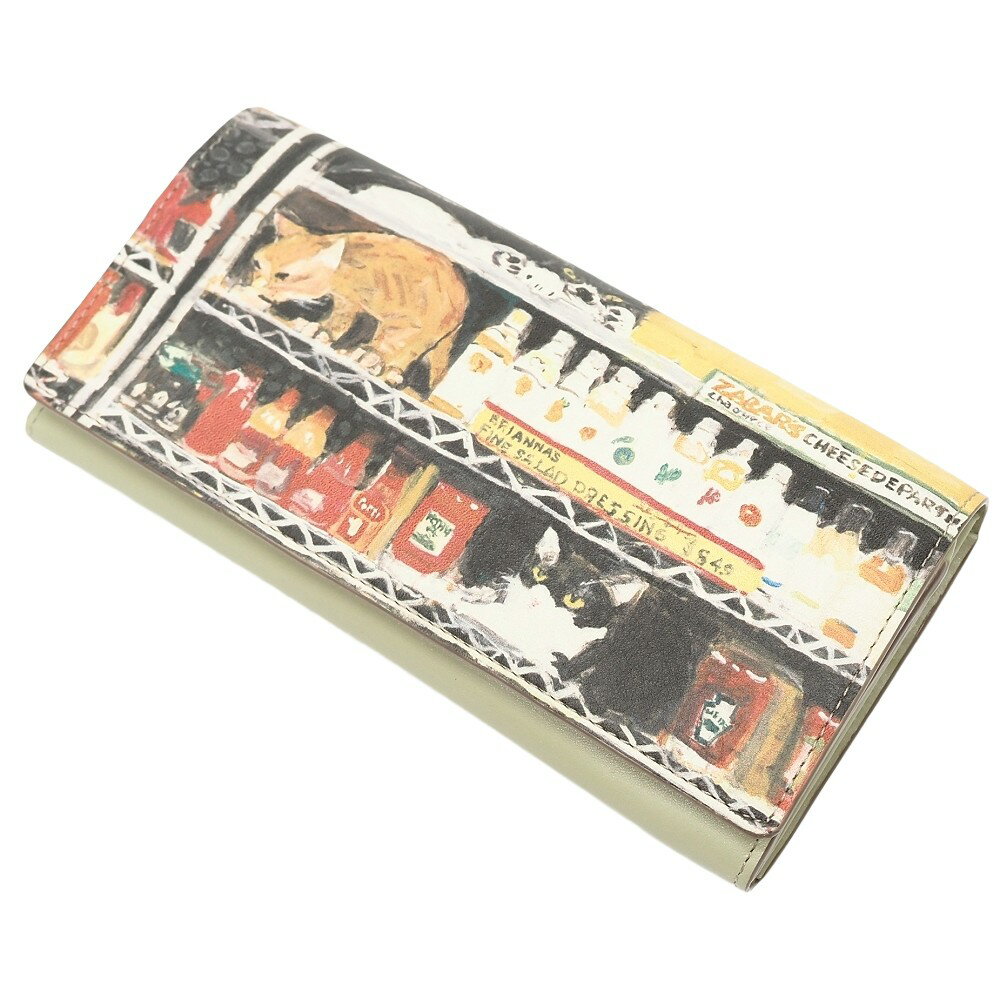 新品 Manhattaner's 新グルメ猫 トップパース かぶせタイプ レザーウォレット 長財布 マルチ マンハッタナーズ レディース 5CH/L0677S/KEC23/LP/RR/