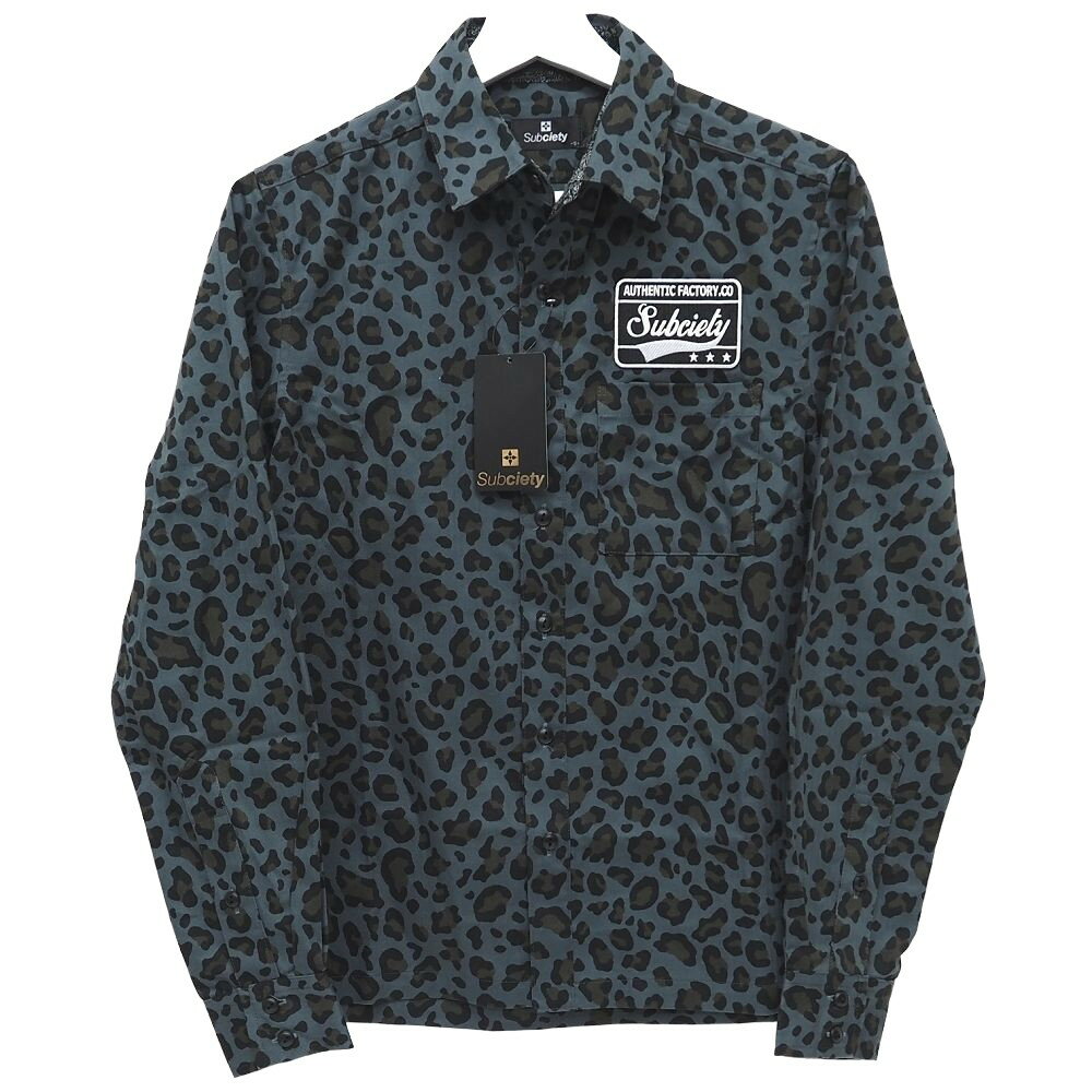 未使用品 Subciety EMBLEM SHIRTS L/S シャツ  ネイビー/レオパード SZF115 日本製 サブサエティ メンズ 5F6/F07302/LUN25/HM/RR/SYM