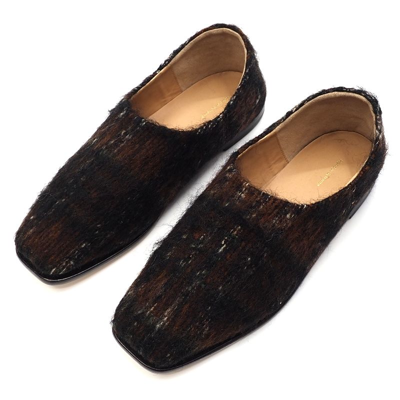 新品 24SS Hender Scheme mia スクエアトゥ スリッポン 【サイズ：4】 モヘアチェック シューズ エンダースキーマ メンズ 5L/A0696S/KANU17/HM/SYM