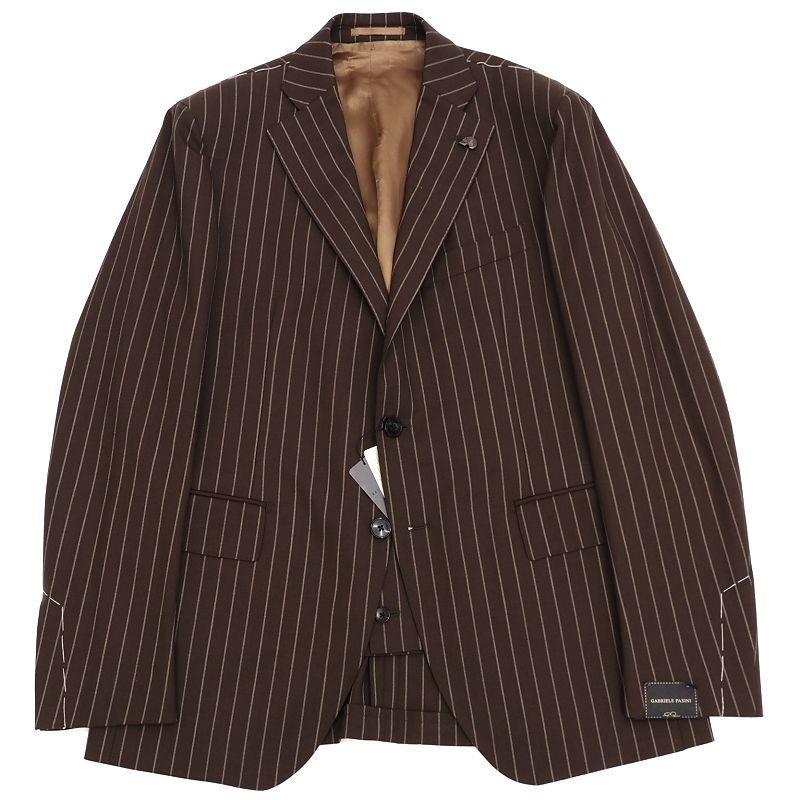 新品 GABRIELE PASINI 3ピース スーツ 【サイズ：50】 ブラウン 定価192500円 ガブリエレパジーニ メンズ 5WHF/E0550S/JYAM06/SYM/HM