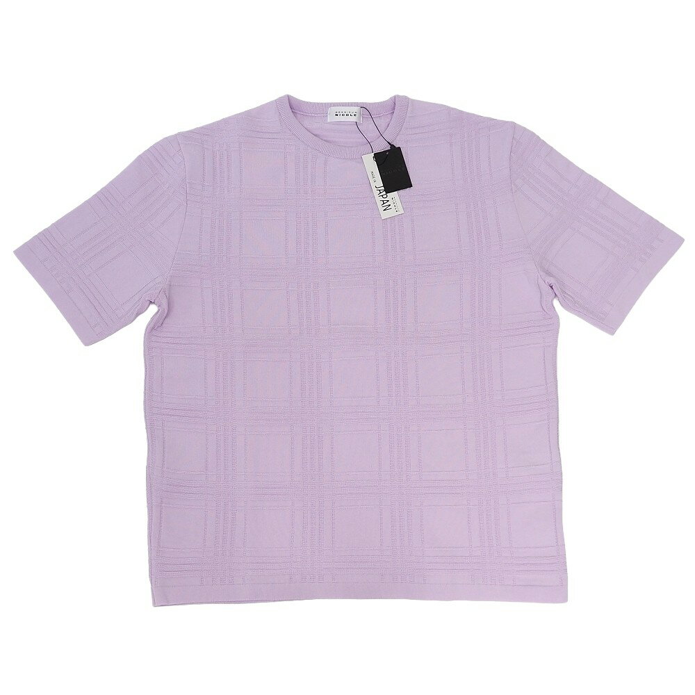 新品 MONSIEUR NICOLE シャドーチェック ニットTシャツ 【サイズ：50】 ラベンダー 3262-6101 日本製 ムッシュニコル メンズ 5F6/D07392/LPR22/HM/RR（楽天・LOOPSTYLE）