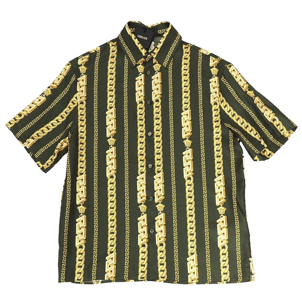 Rakuten - 新品 VERSACE グレカチェーンプリント S/S シルク シャツ 【サイズ：44】 オリーブ/ゴールド 1010103 1A11984 ヴェルサーチ メンズ 5WHC/E07331/LAY30/HM/RR