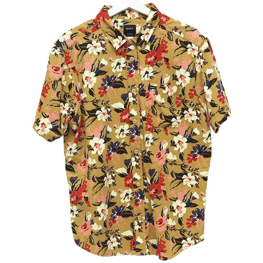 乐天商城 - 美品 RVCA S/S シャツ 【サイズ：M】 ベージュ ハイビスカス柄 半袖 ルーカ メンズ 5F17/F0708S/LUN04/HM/RR/SYM