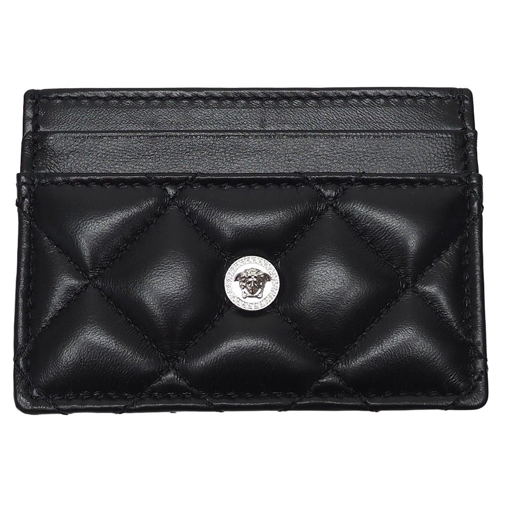 未使用品 VERSACE レザーカードケース パスケース ブラック ヴェルサーチ メンズ 5L/E07340/LUN02/HM/RR/SYM