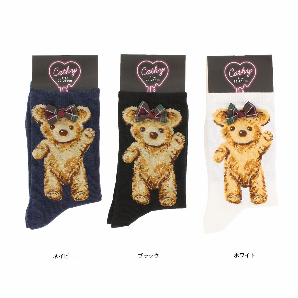 チェックリボン付き ベアー クルーソックス (...の紹介画像2