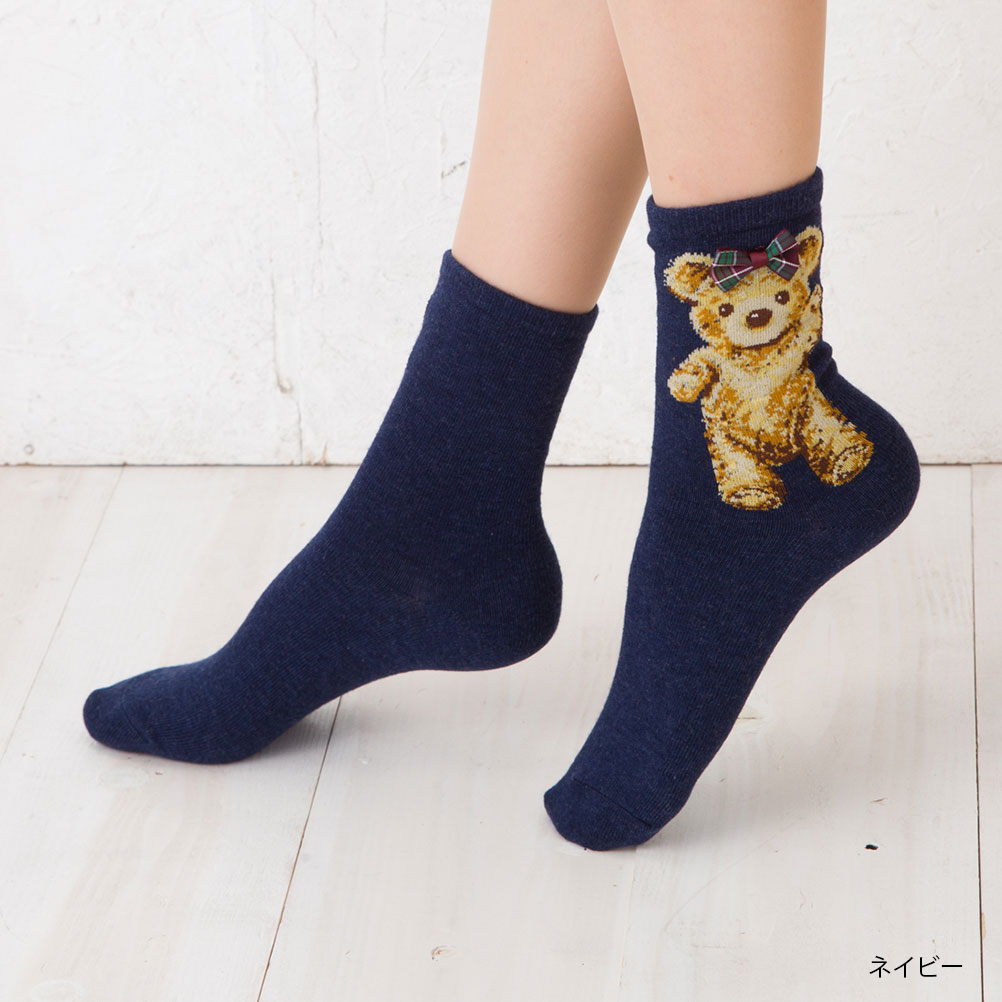 チェックリボン付き ベアー クルーソックス (...の紹介画像3