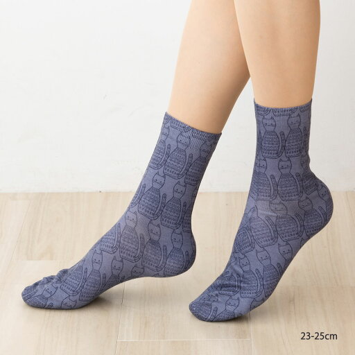 プリントソックス 刺繍風ネコ柄 クルー丈 23-25cm レディース 靴下 STREAM as-8y61014 プリントソックス 刺繍風ネコ柄 クルー丈 23-25cm レディース 靴下 STREAM as-8y61014