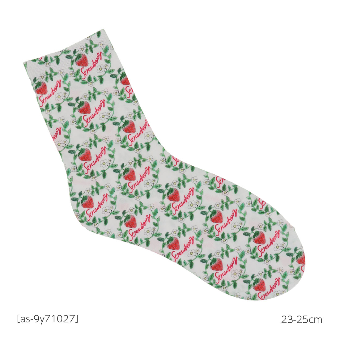 プリントソックス Strawberry柄 クルー丈 23-25cm レディース 靴下 STREAM as-9y71027 D1PK