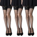 【3足セット】Point Me ネット ガーターストッキング (太もも丈・23-25cm・黒) 網タイツ ラッセルタイツ ニーハイタイツ コスプレ ニーソックス レディース メール便送料無料