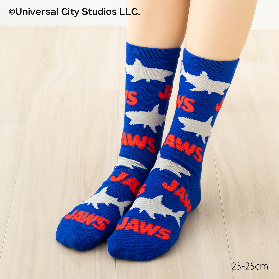 JAWS ジョーズ総柄 ハイソックス 青 23-25cm レディース 靴下 スモールプラネット sp-uno1235j