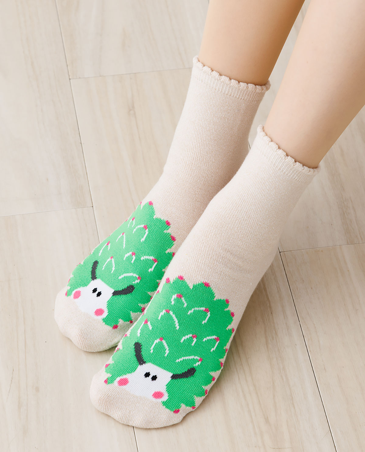 うみのいきもの ホオベニモウイウシ クルーソックス ベージュ 23-25cm レディース 靴下 STREAM as-ans063